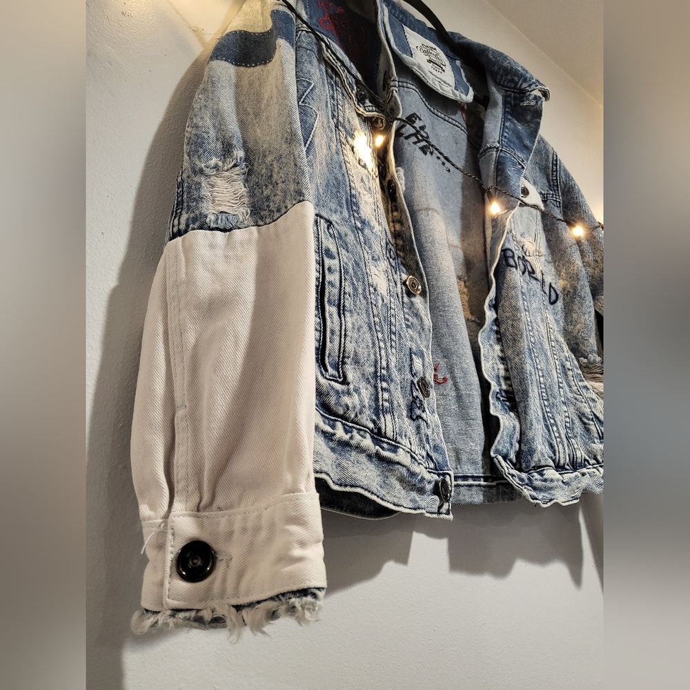DNM Collection Medium Distressed Embroidered Reworked Denim Jacket - Picture 10 of 16
